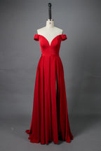 Elegant Simplicity Satin Off-Shoulder Slit Prom Gown  Wholesale 32566E