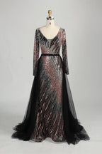 Black Long Sleeve Sequined Mermaid Overskirt Mother of the Bride Dress MC142