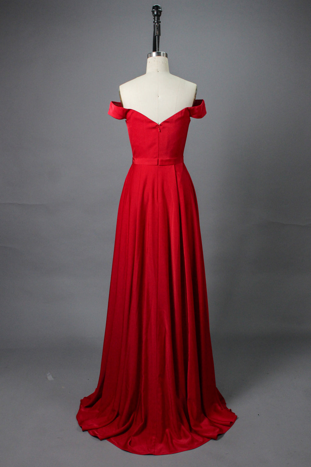 Elegant Simplicity Satin Off-Shoulder Slit Prom Gown  Wholesale 32566E