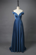 Elegant Simplicity Satin Off-Shoulder Slit Prom Gown  Wholesale 32566E