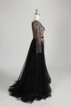 Black Long Sleeve Sequined Mermaid Overskirt Mother of the Bride Dress MC142