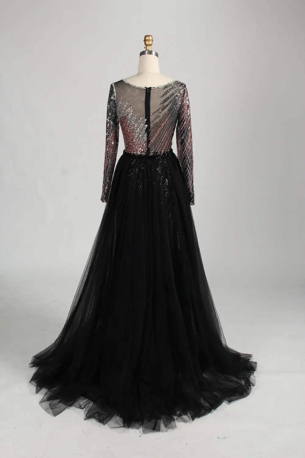 Black Long Sleeve Sequined Mermaid Overskirt Mother of the Bride Dress MC142