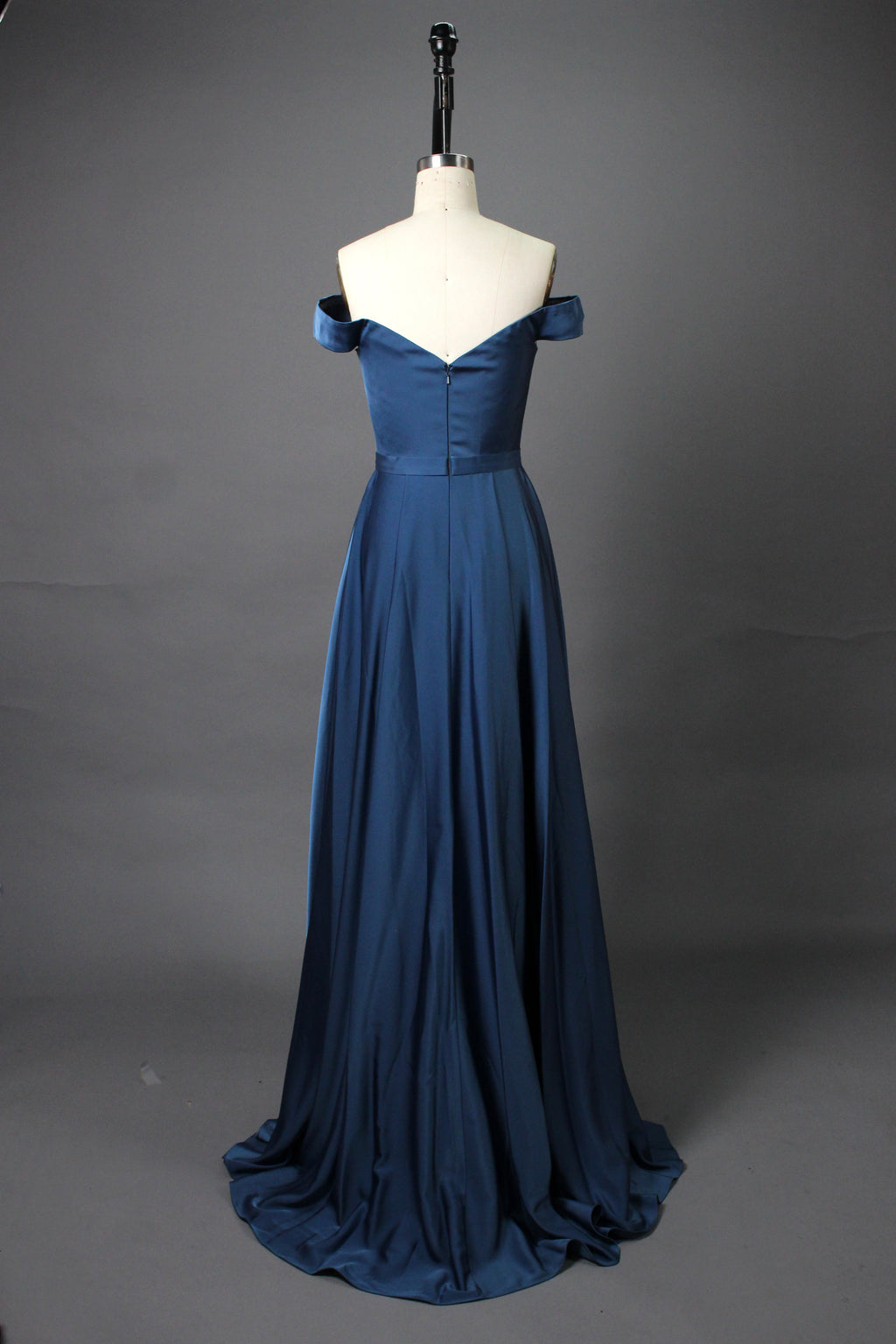 Elegant Simplicity Satin Off-Shoulder Slit Prom Gown  Wholesale 32566E