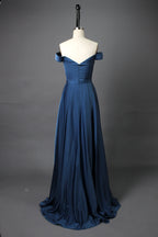 Elegant Simplicity Satin Off-Shoulder Slit Prom Gown  Wholesale 32566E