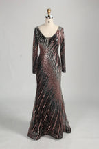 Black Long Sleeve Sequined Mermaid Overskirt Mother of the Bride Dress MC142