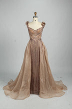 Beaded Sage Green Off the Shoulder Evening Dress with Overskirt MK152