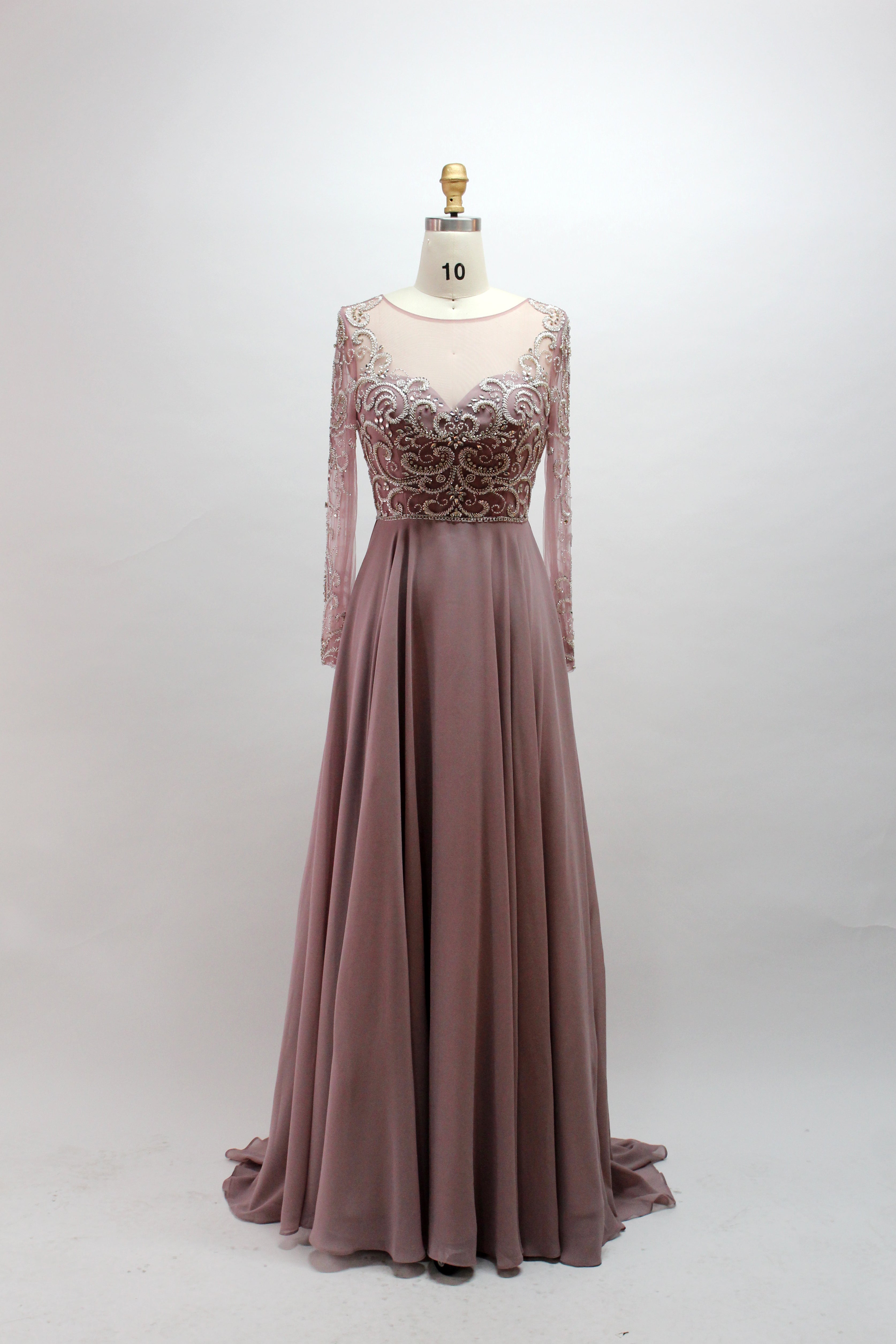 Black Illusion High Neckline Beaded A-Line Evening Dress 32540-1
