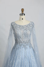 Powder Blue Timeless A-Line Mother of the Bride Dress with Long Sleeves KS014