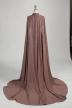 High-Neck Beaded A-Line Cape Sleeves Mother of the Bride Dress MC154