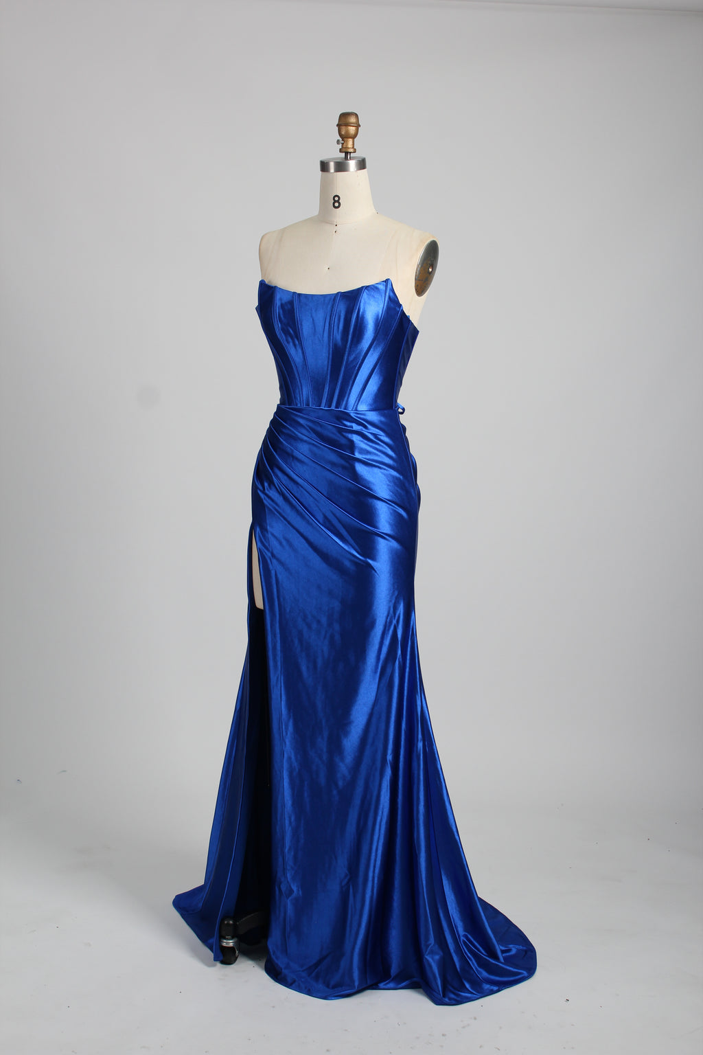 Elegant Satin Strapless Prom Dress with High Slit  D-116