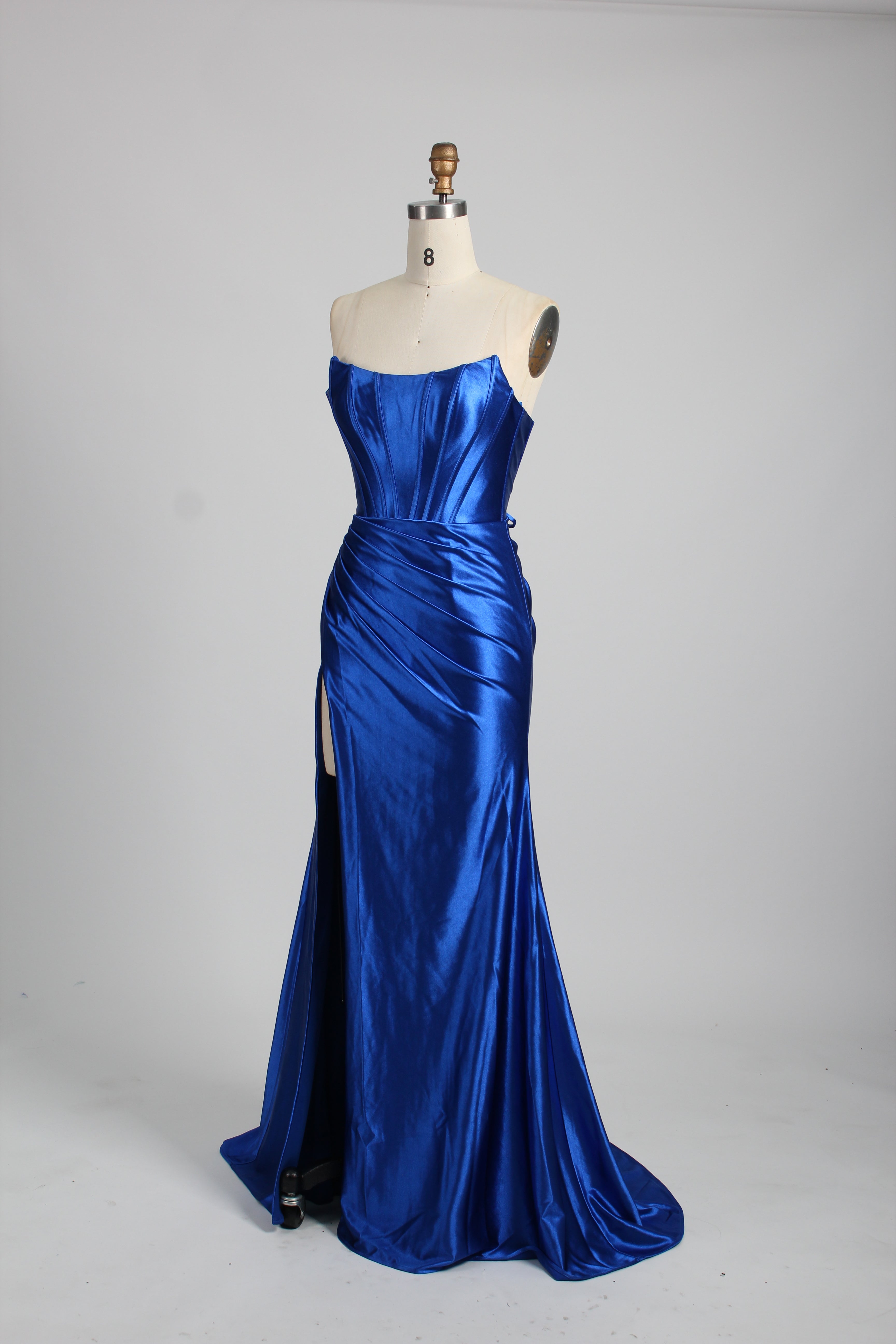 Elegant Satin Strapless Prom Dress with High Slit  D-116