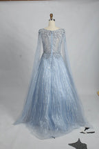Powder Blue Timeless A-Line Mother of the Bride Dress with Long Sleeves KS014