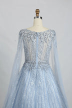 Powder Blue Timeless A-Line Mother of the Bride Dress with Long Sleeves KS014