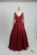 Red Lace A-Line Mother of the Bride Dress with Long Sleeves KS015B