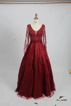 Red Lace A-Line Mother of the Bride Dress with Long Sleeves KS015B
