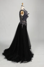 Black One Shoulder Beaded Mermaid Tulle Overskirt Mother of the Bride Dress MC143