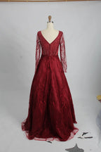 Red Lace A-Line Mother of the Bride Dress with Long Sleeves KS015B