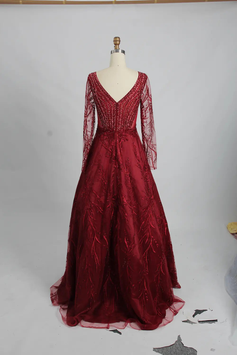 Red Lace A-Line Mother of the Bride Dress with Long Sleeves KS015B