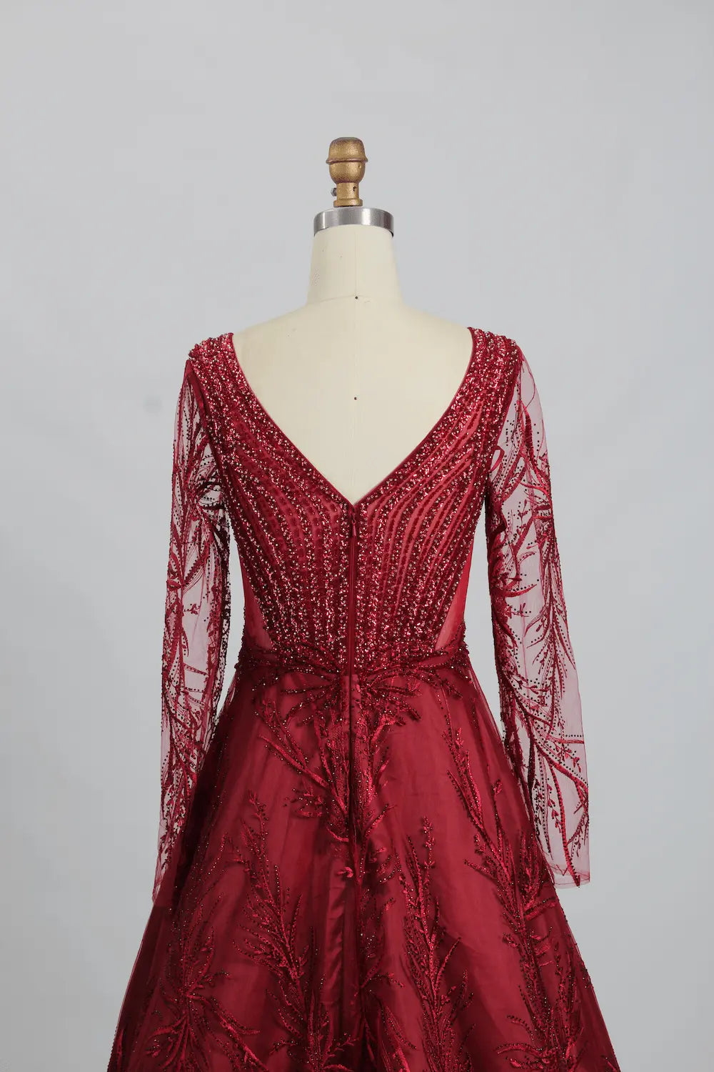 Red Lace A-Line Mother of the Bride Dress with Long Sleeves KS015B
