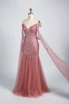 Elegant Beaded Draped Sleeves Mermaid Mother of the Bride Dress KY036