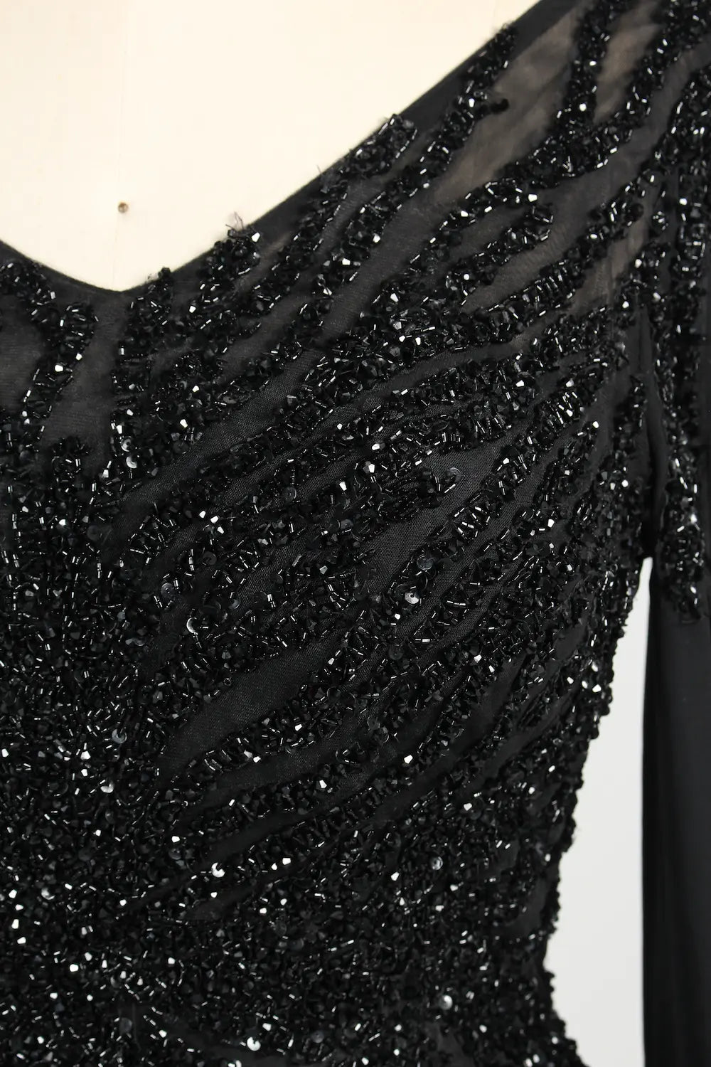 Black Beaded V-Neck A-Line Long Cape Sleeves Mother of the Bride Dress MC155