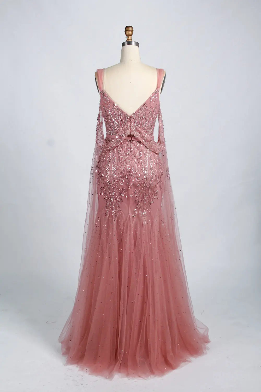 Elegant Beaded Draped Sleeves Mermaid Mother of the Bride Dress KY036