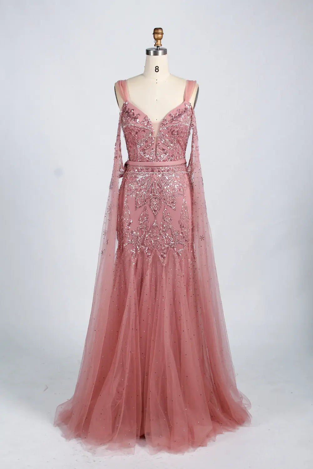 Elegant Beaded Draped Sleeves Mermaid Mother of the Bride Dress KY036