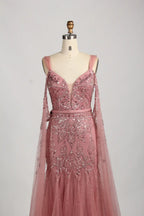 Elegant Beaded Draped Sleeves Mermaid Mother of the Bride Dress KY036