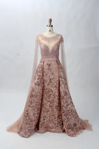 Embellished A-Line Mother of the Bride Dress with Long Sleeves MK075