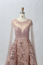 Embellished A-Line Mother of the Bride Dress with Long Sleeves MK075