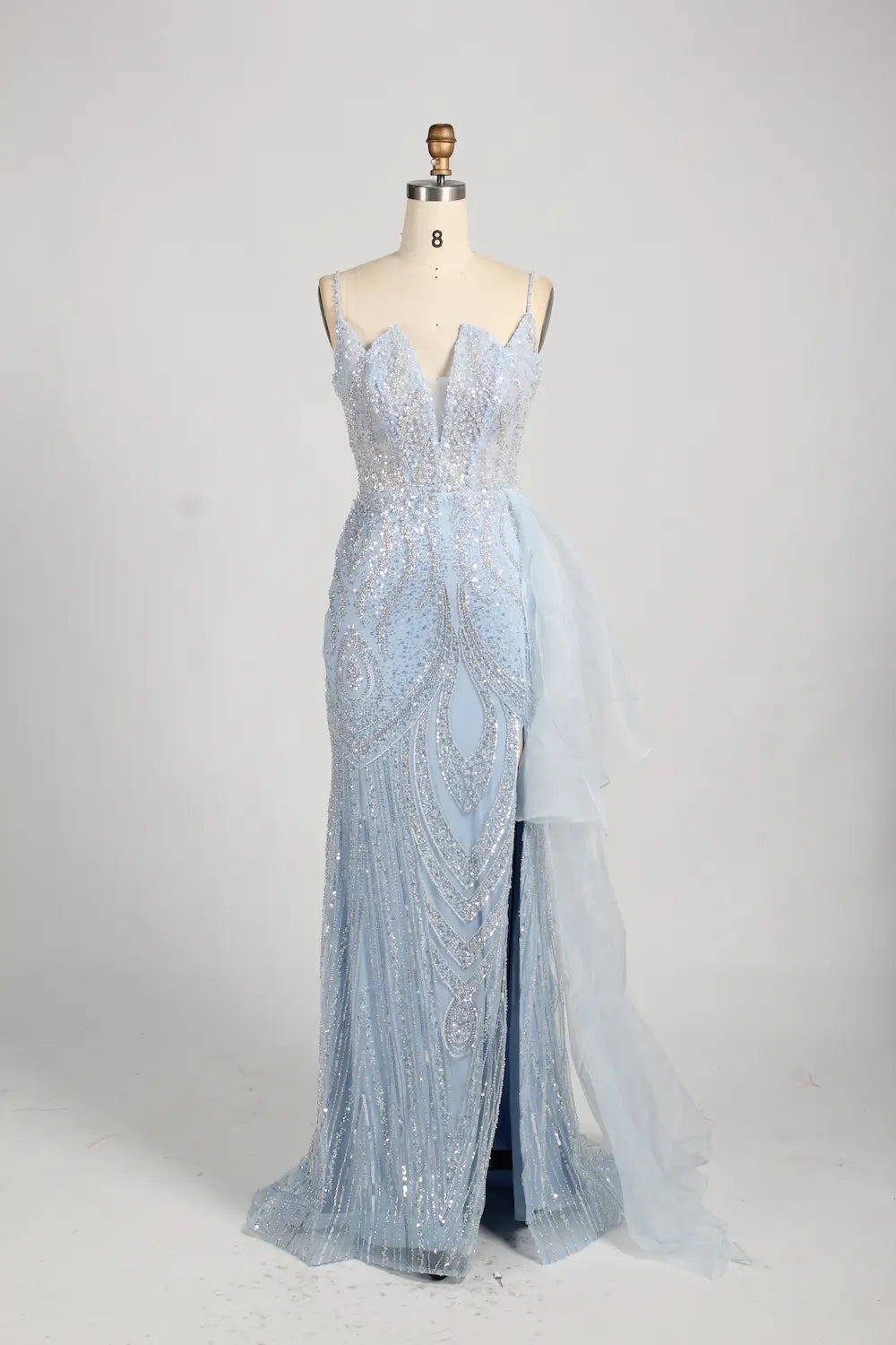 Beaded Mermaid Evening Dress with High Slit and Draped Side Panel KY035
