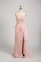 Beaded Mermaid Evening Dress with High Slit and Draped Side Panel KY035