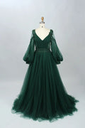 V-Neck Embellished A-Line Mother of the Bride Dress with Balloon Sleeves MK086