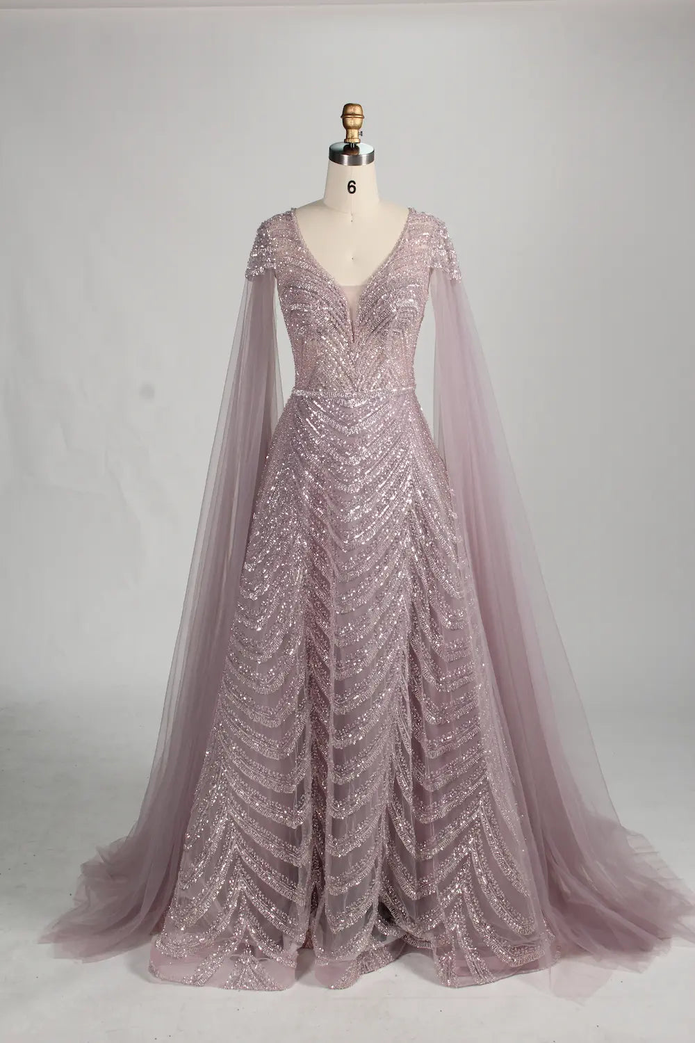 Dusty Mauve Sequined Mother of the Bride or Groom Dress with Cape Sleeves MC149