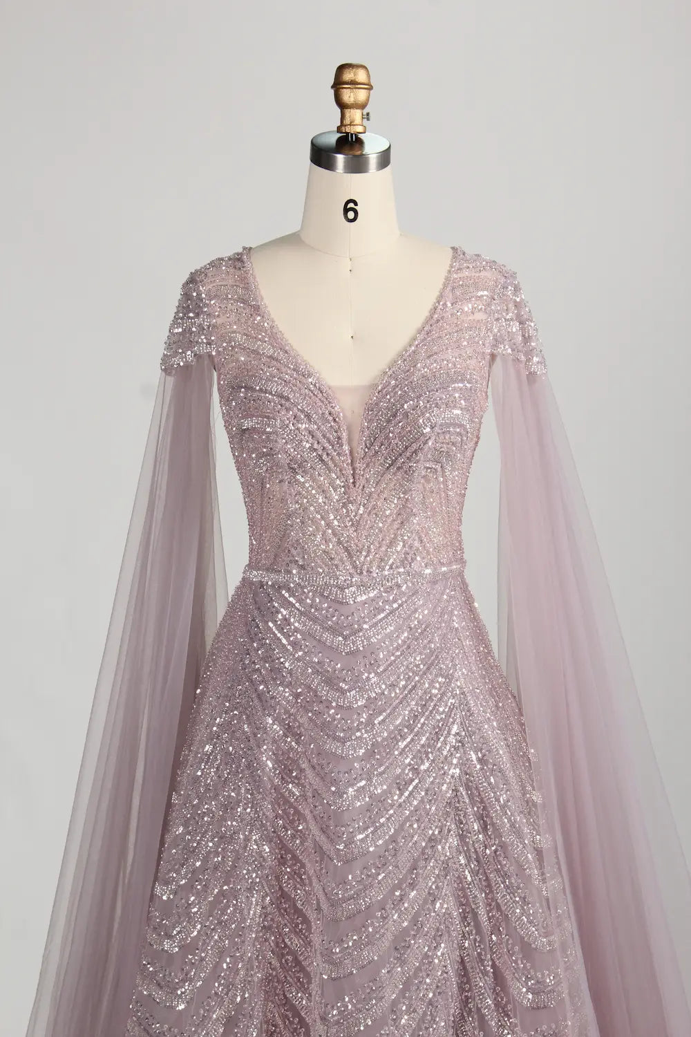 Dusty Mauve Sequined Mother of the Bride or Groom Dress with Cape Sleeves MC149