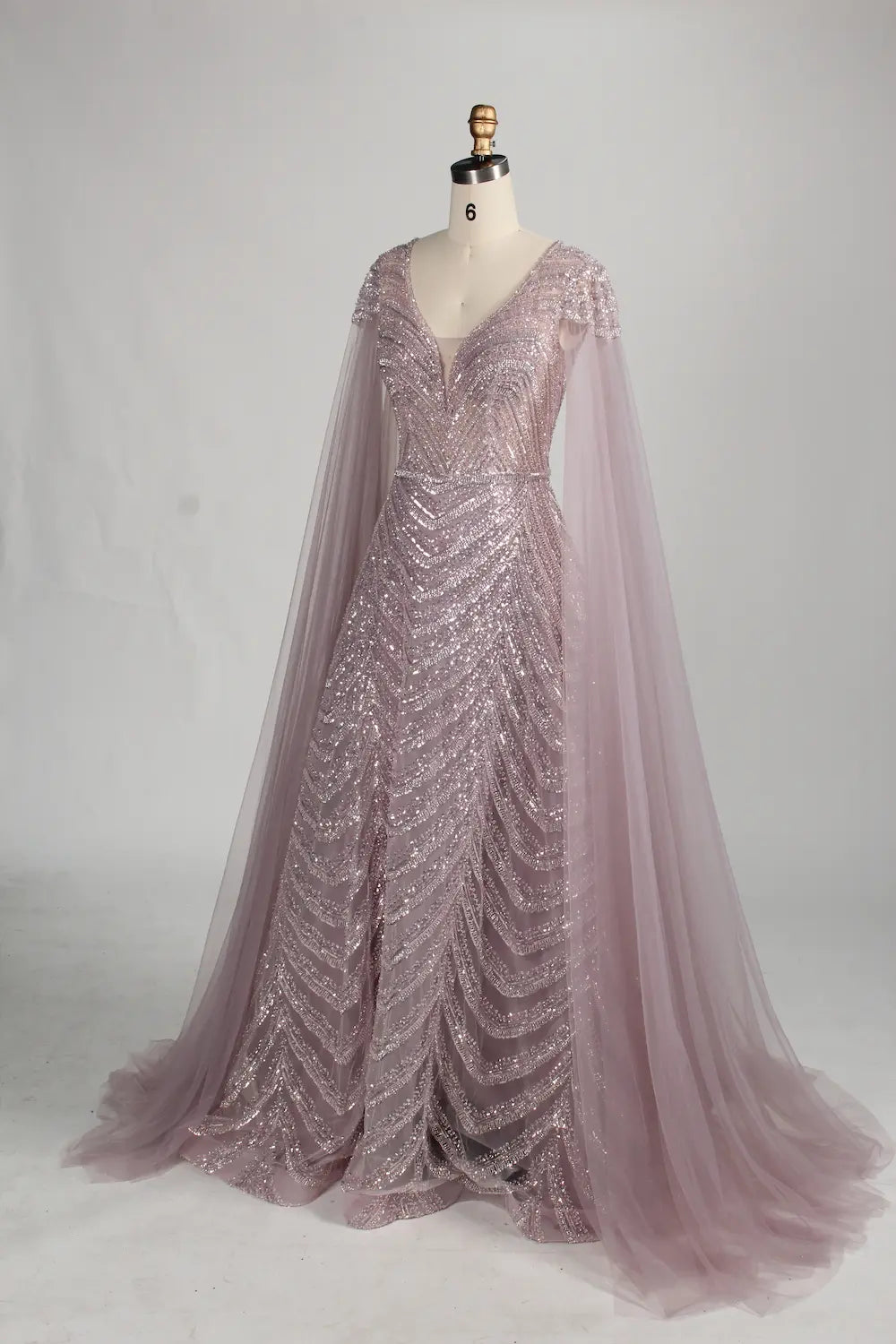 Dusty Mauve Sequined Mother of the Bride or Groom Dress with Cape Sleeves MC149