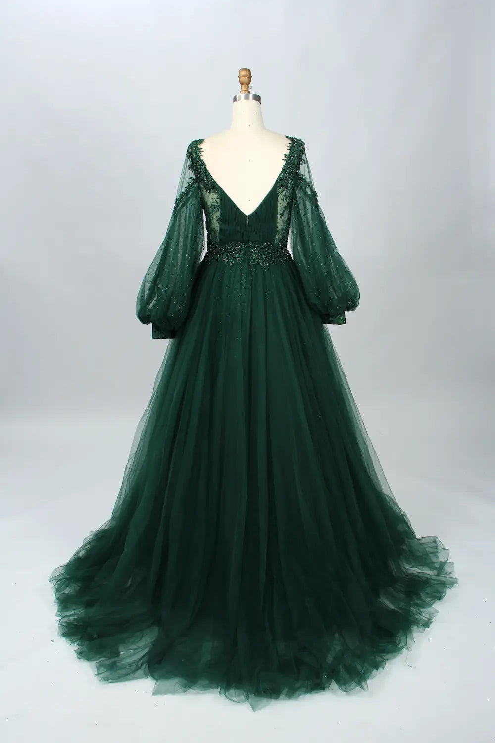 V-Neck Embellished A-Line Mother of the Bride Dress with Balloon Sleeves MK086