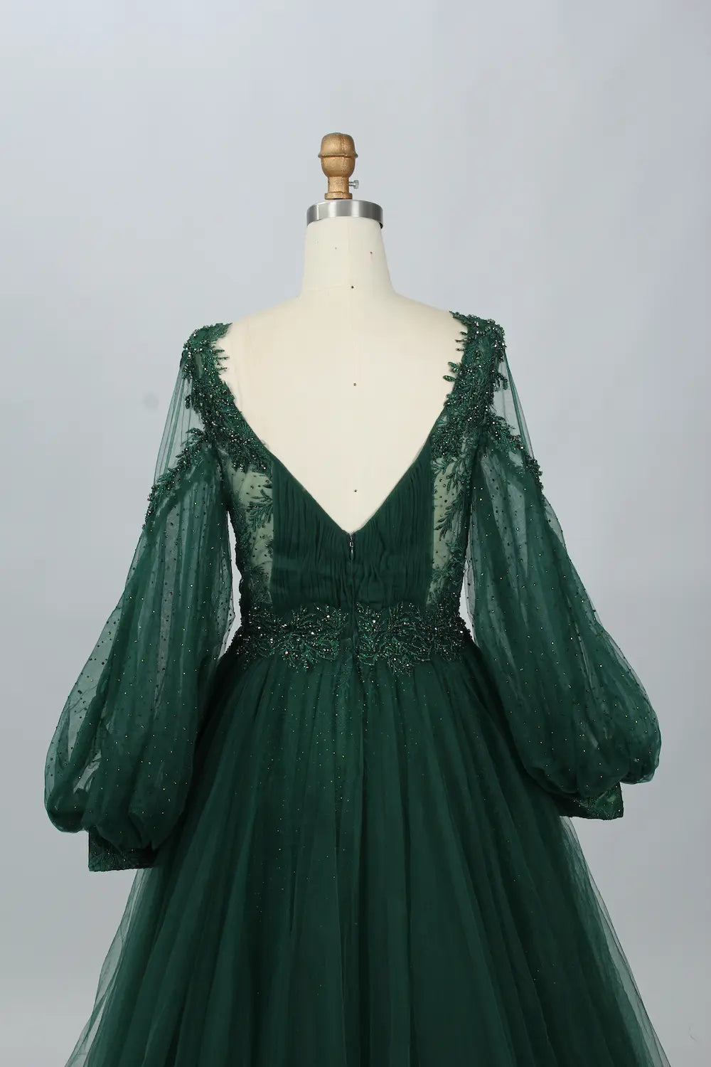 V-Neck Embellished A-Line Mother of the Bride Dress with Balloon Sleeves MK086