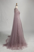 Dusty Mauve Sequined Mother of the Bride or Groom Dress with Cape Sleeves MC149