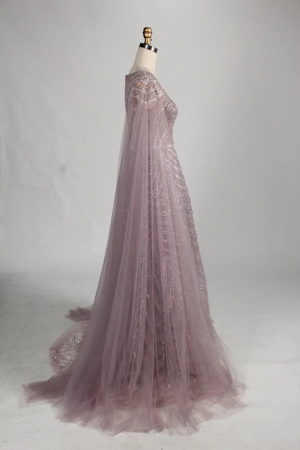 Dusty Mauve Sequined Mother of the Bride or Groom Dress with Cape Sleeves MC149