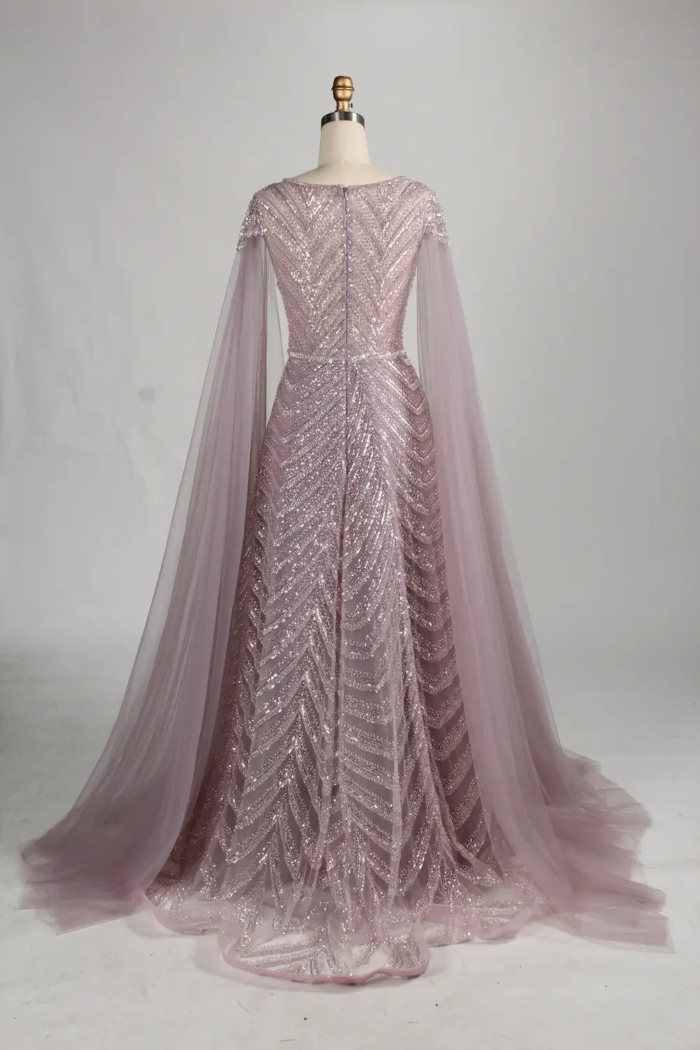 Dusty Mauve Sequined Mother of the Bride or Groom Dress with Cape Sleeves MC149