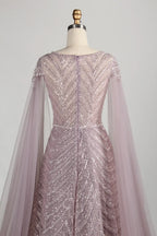 Dusty Mauve Sequined Mother of the Bride or Groom Dress with Cape Sleeves MC149