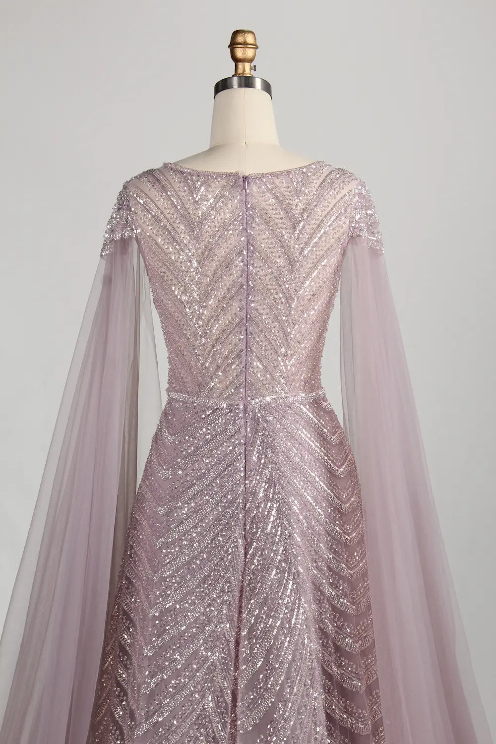 Dusty Mauve Sequined Mother of the Bride or Groom Dress with Cape Sleeves MC149