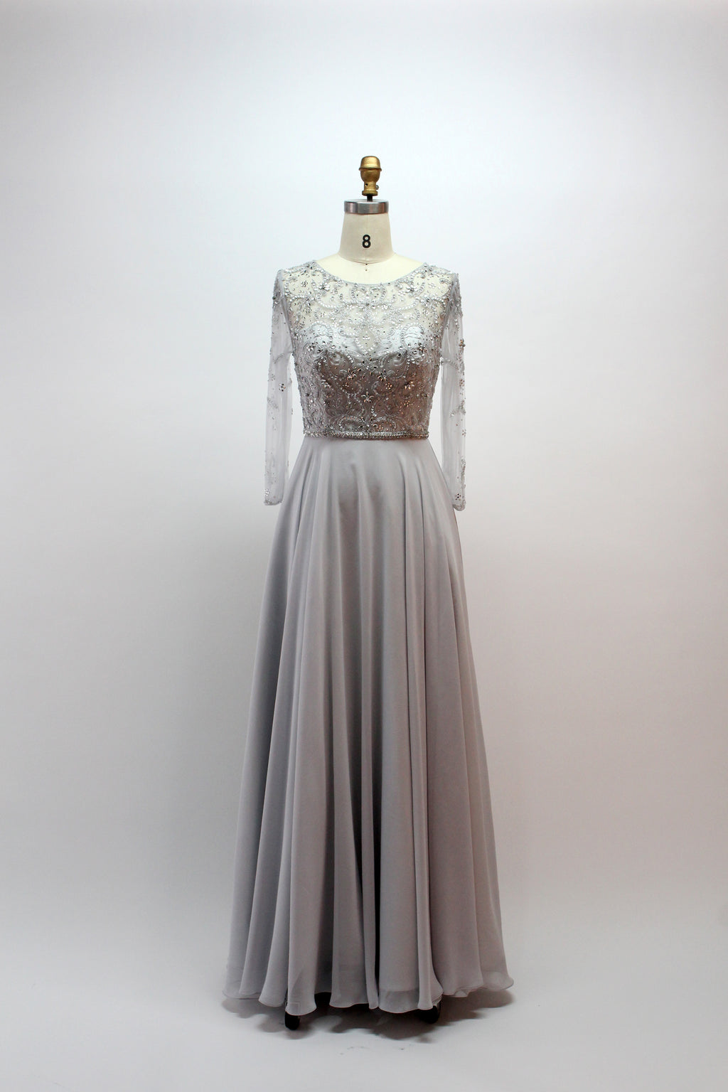 Chic Plus-Size Beaded Mother of the Bride Gown with Long Sleeves 32541