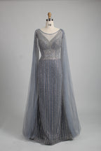 Exquisite Sequin Embellishments Cape Sleeves Mermaid Gown Evening MK133