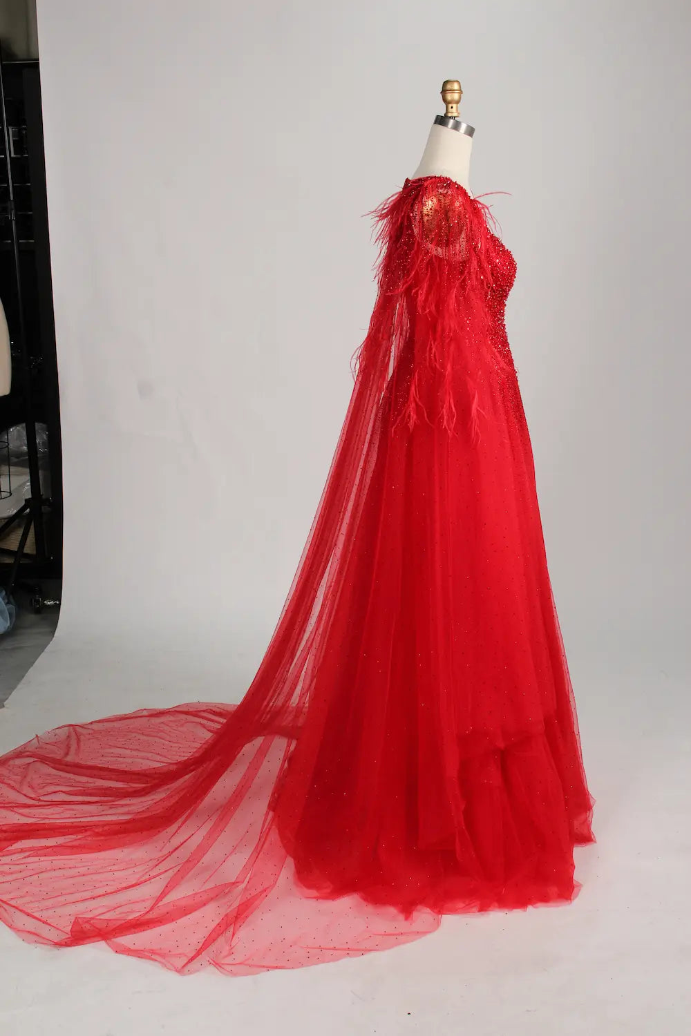 Red Long Cape Sleeves A-Line Mother of the Bride Dress MC152