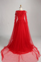 Red Long Cape Sleeves A-Line Mother of the Bride Dress MC152