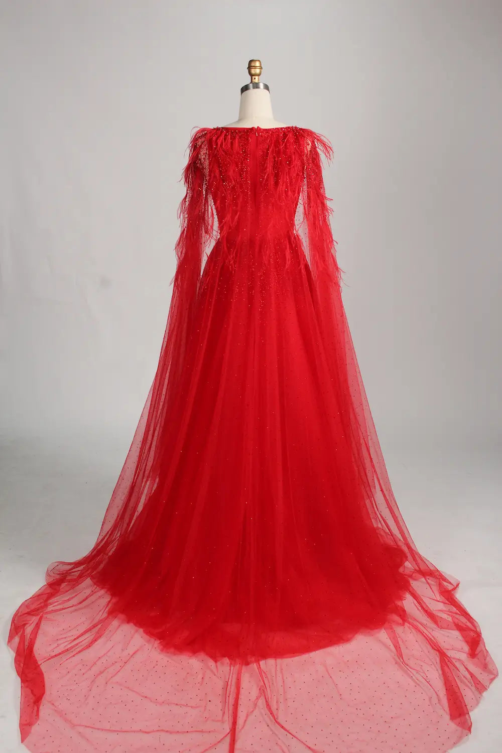 Red Long Cape Sleeves A-Line Mother of the Bride Dress MC152