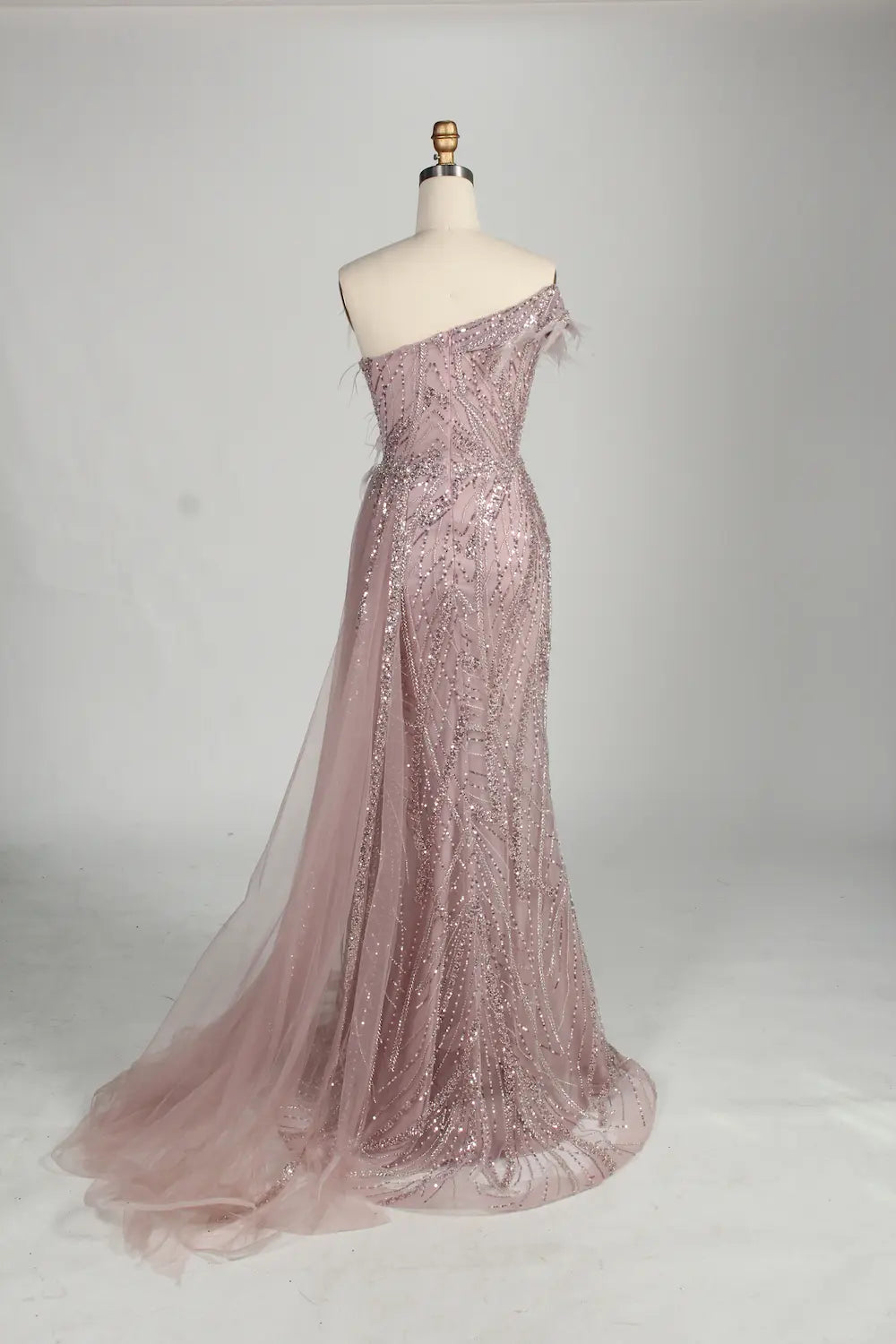 Blush Pink Sequin Off-the-Shoulder Front Slit Evening Dress MC150
