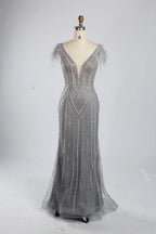 Elegant V-Neck Floral Long Sleeve A-Line Mother of the Bride Dress KS053